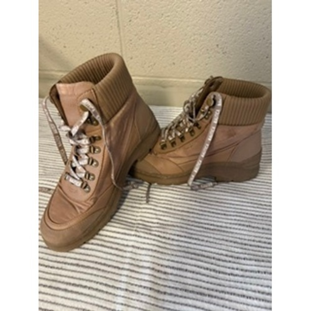 Nautica Sabra Women Tan Hiking Boots Knit Collar Logo Casual Size 9 Gorpcore